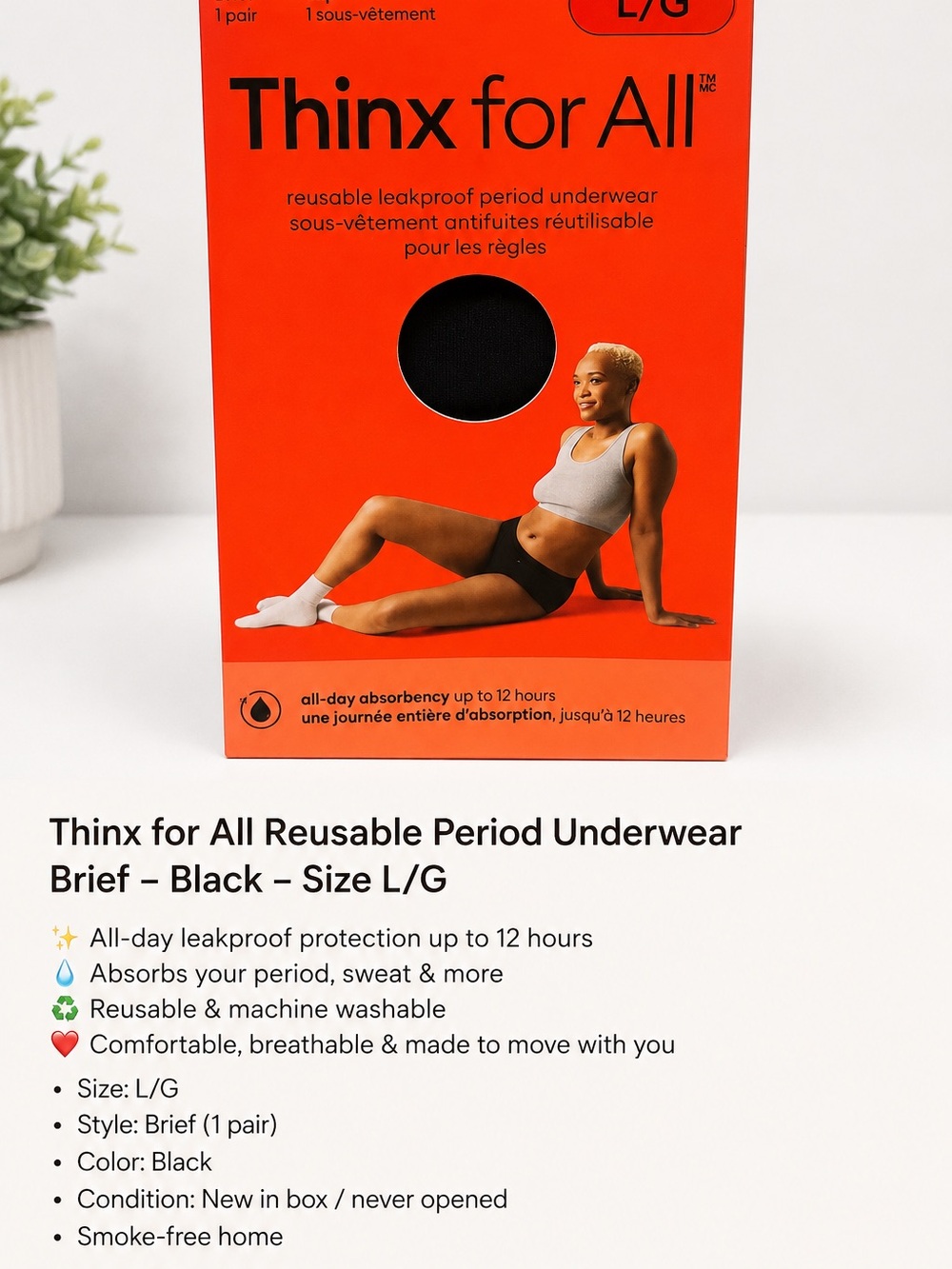 Thinx Black Reusable Period Brief - L/G